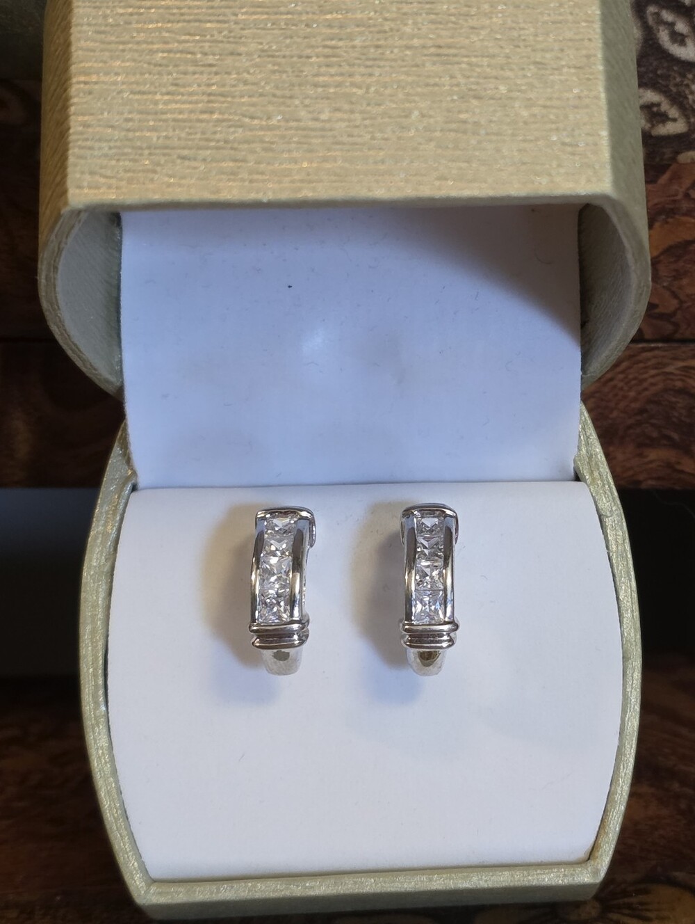 Sterling Silver And Cubic Zirconia Half Hoop Earrings